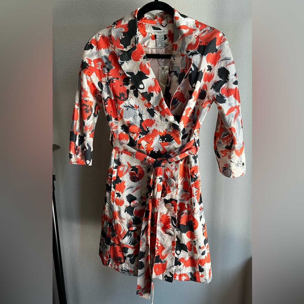 Vertigo Paris Floral Trench Coat - Red, Black, White